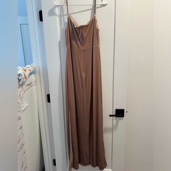 Revelry Skye velvet champagne color full length bridesmaid dress - Picture 3 of 5